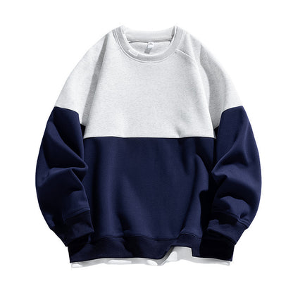 Trendy Contrast Color Matching Fake Two-piece Round Neck Sweater Flower White Gray GlamzKart