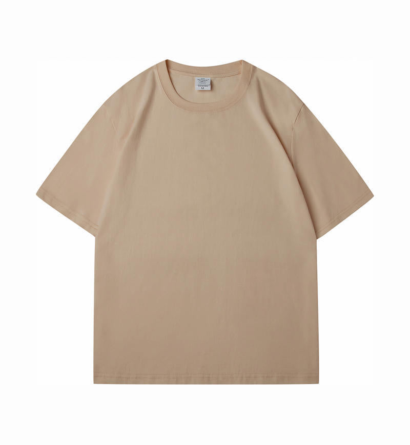 All-matching Round Neck Short Sleeves Loose Light Camel GlamzKart