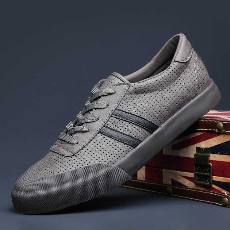 Men's Shoes Spring And Summer Breathable Fashionable Shoes Casual Odor-destroying Leather All Gray Hole Shoes GlamzKart