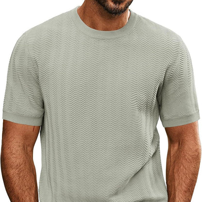 Men's Summer Hollow Breathable Sweater Solid Color T-shirt Light Gray GlamzKart