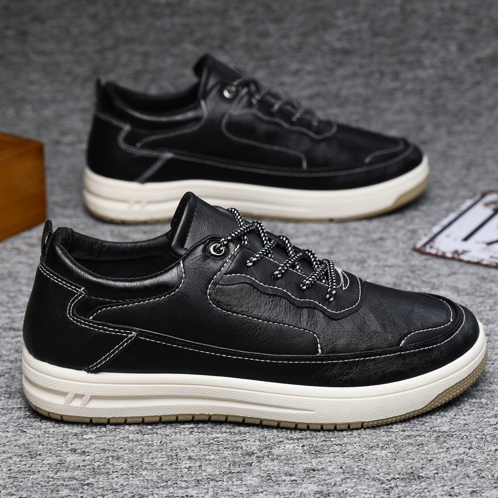 Leather Surface Men's Low-top Sneakers Warm Casual Shoes Black Cotton GlamzKart