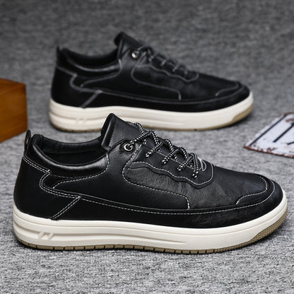 Leather Surface Men's Low-top Sneakers Warm Casual Shoes Black Cotton GlamzKart