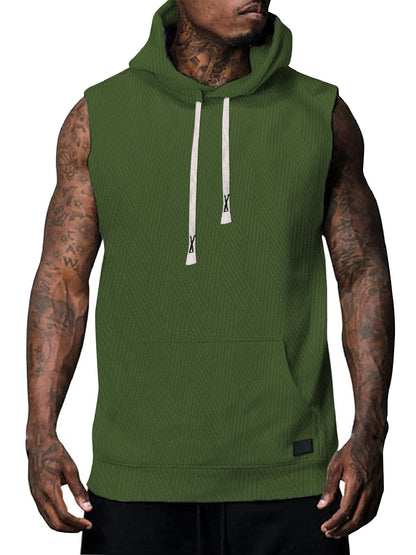Sleeveless Vest Top Men's Waistcoat Hooded Army Green GlamzKart