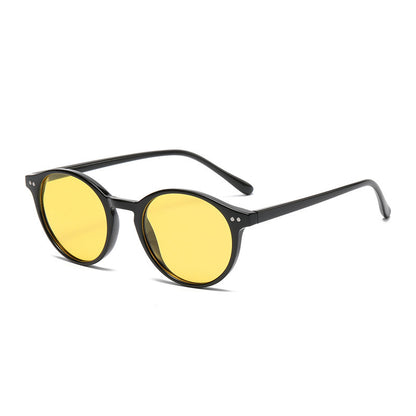 Round Polarized Full Rim Frame Sunglasses Black Frame Yellow Film GlamzKart