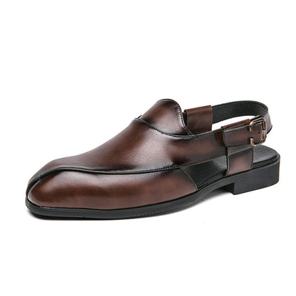 Plus Size Men's Slip-on Fashionable Breathable Lightweight British Style Leather Sandals Brown GlamzKart