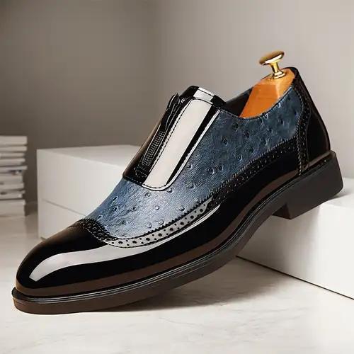 Ostrich Grain Embossed Zipper Pointed Plus Size Bright Leather Chelsea Men's Shoes GlamzKart