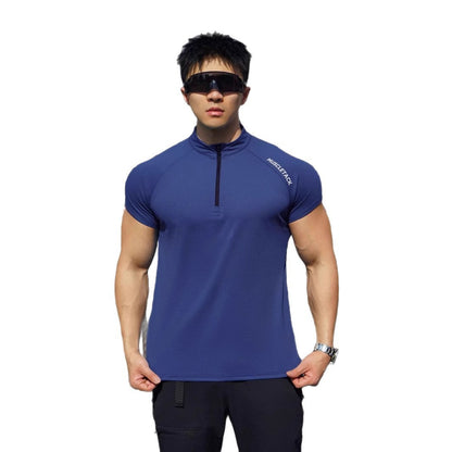 Short Sleeve Outdoor Sports Half Zipper Stand Collar T-shirt GlamzKart