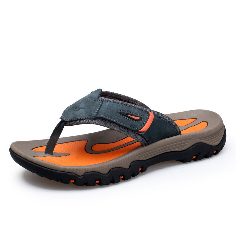Large Dock Layer Cowhide Men's Flip-flops GlamzKart