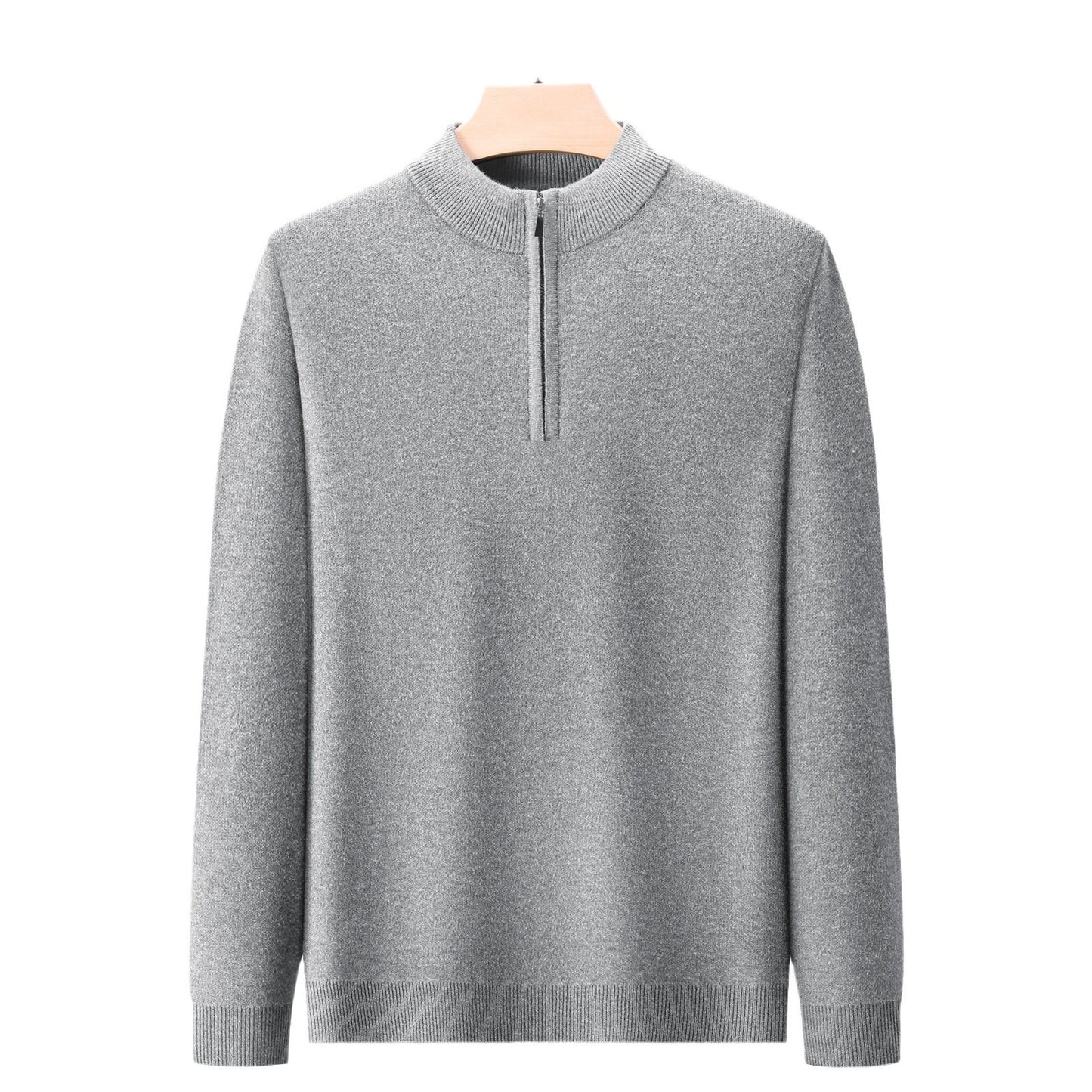 Men's Half-high Collar Zipper Sweater Middle-aged Men's Thickened Keep Warm Pure Color Sweater GlamzKart
