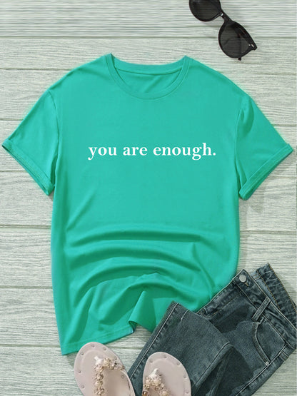 Women's Letter Printed Fashionable Round Neck Short Sleeved Shirt Green GlamzKart