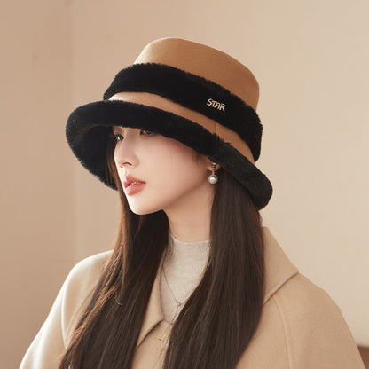 Face-looking Velvet-padded Small Warm Earflaps Cap Big Head Circumference Bucket Hat Khaki Free Size GlamzKart