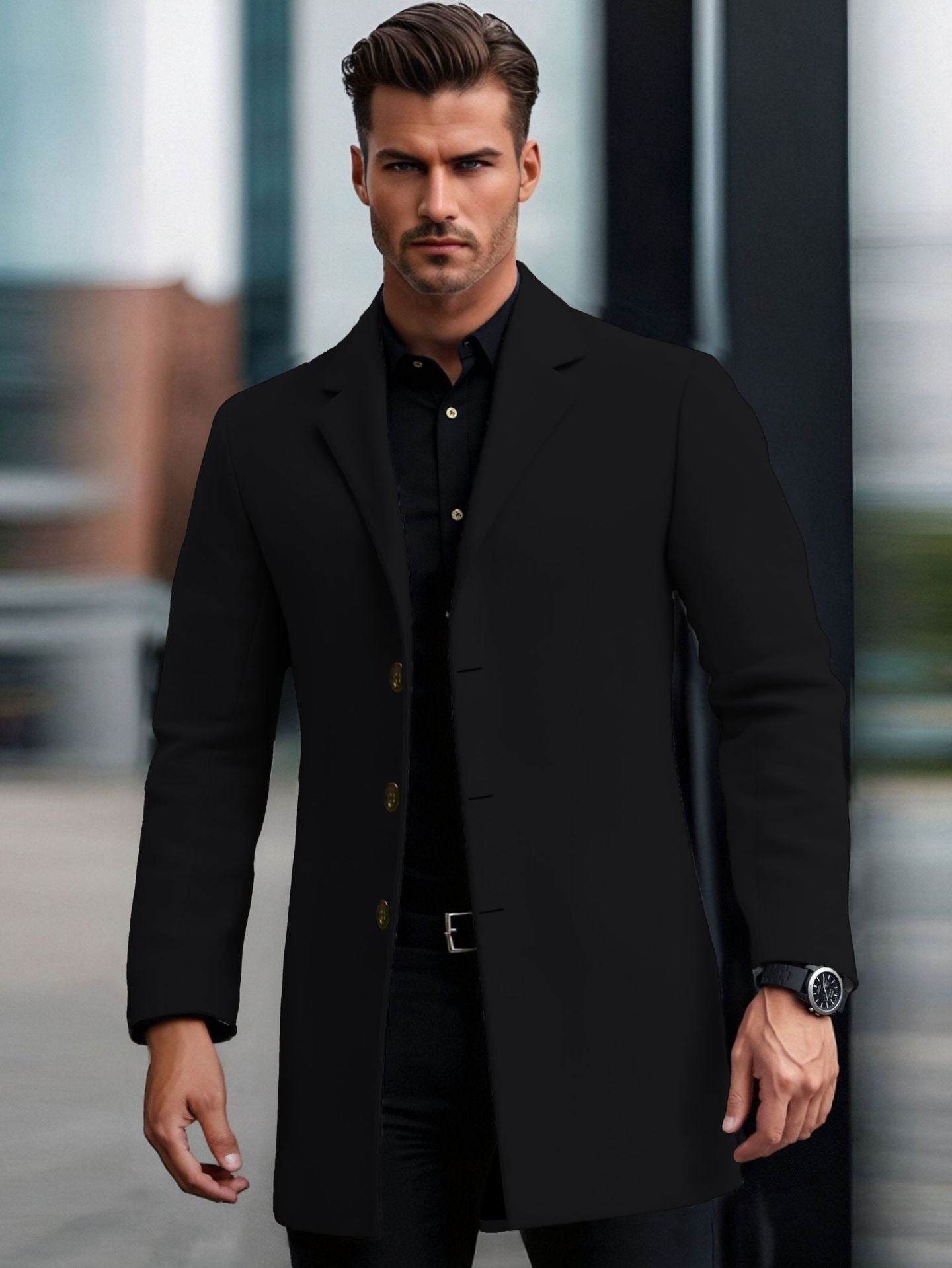Lapel European And American Lapel Slim Coat Black GlamzKart