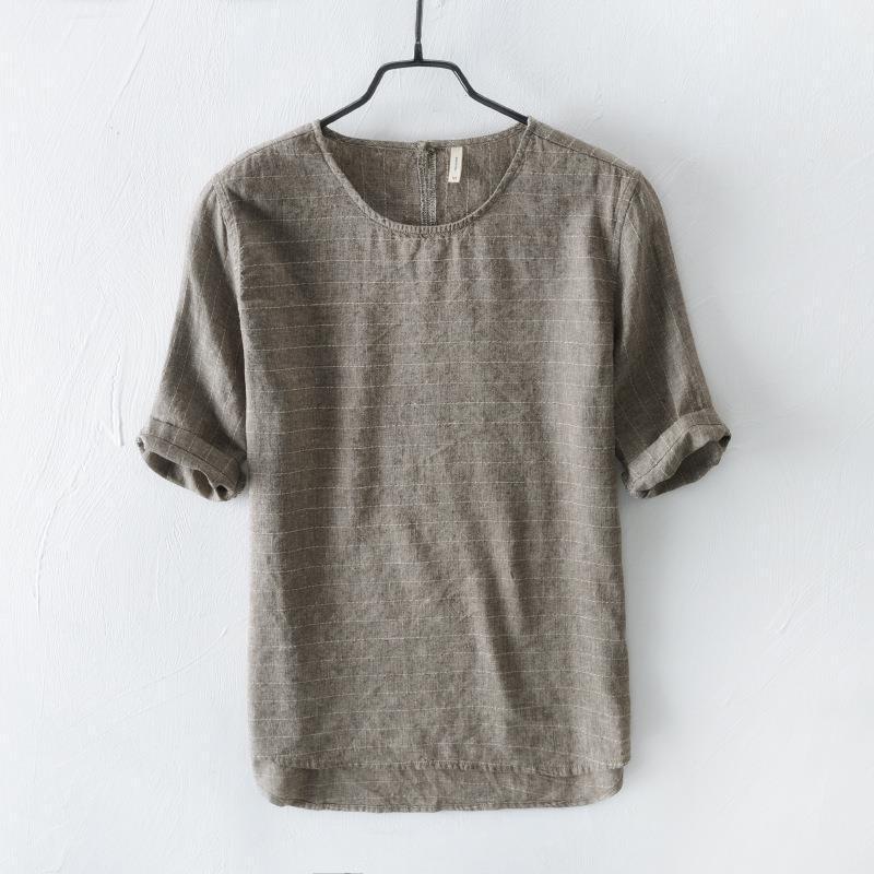 Chinese Style Simple Casual Short-sleeved T-shirt For Men Coffee GlamzKart