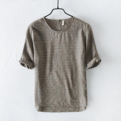 Chinese Style Simple Casual Short-sleeved T-shirt For Men Coffee GlamzKart