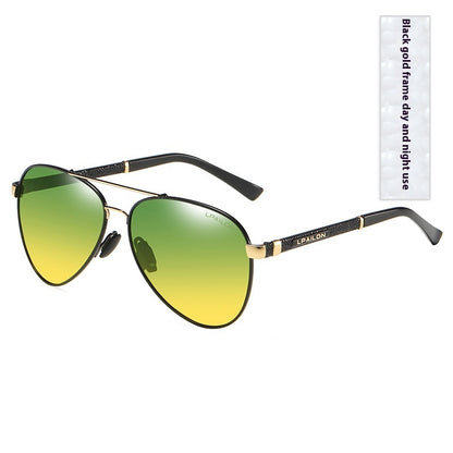 Day And Night Polarized Sunglasses Night Vision Glasses Black Gold Frame GlamzKart