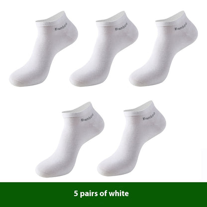 Men's Breathable Bamboo Fiber Solid Color Short Socks White 5Pairs 38to45 GlamzKart