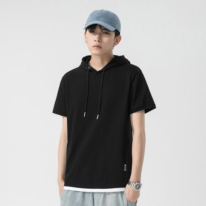Casual Simple Men's Clothing Cotton Hooded T-shirt GlamzKart