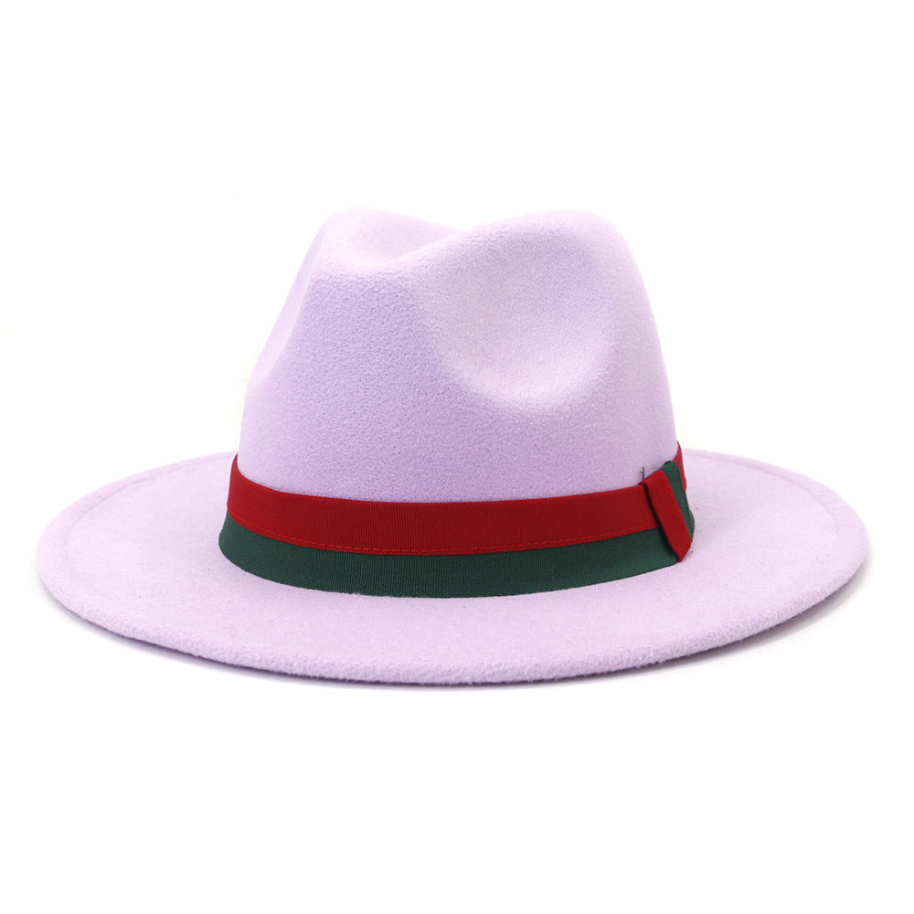 Big Brim British Style Woolen Jazz Top Hat Pink Purple 58cm GlamzKart