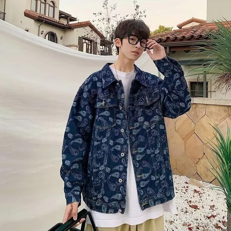 Spring And Autumn Black Jacquard Plaid Denim Jacket GlamzKart