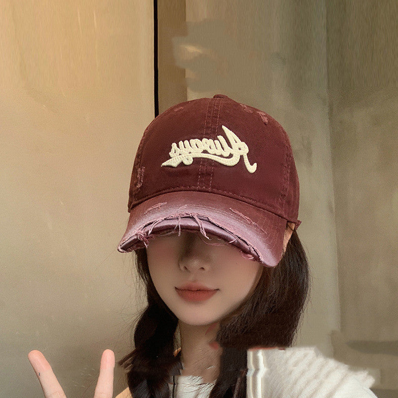 Retro Worn Looking Washed-out Sun Hat Wine Red Adjustable GlamzKart