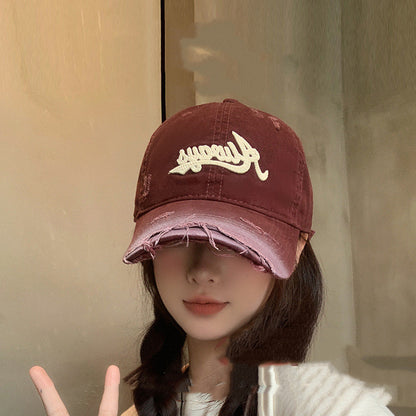 Retro Worn Looking Washed-out Sun Hat Wine Red Adjustable GlamzKart