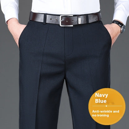 Men's Casual Pants Loose Straight Business Trousers Navy Blue Thick Type GlamzKart