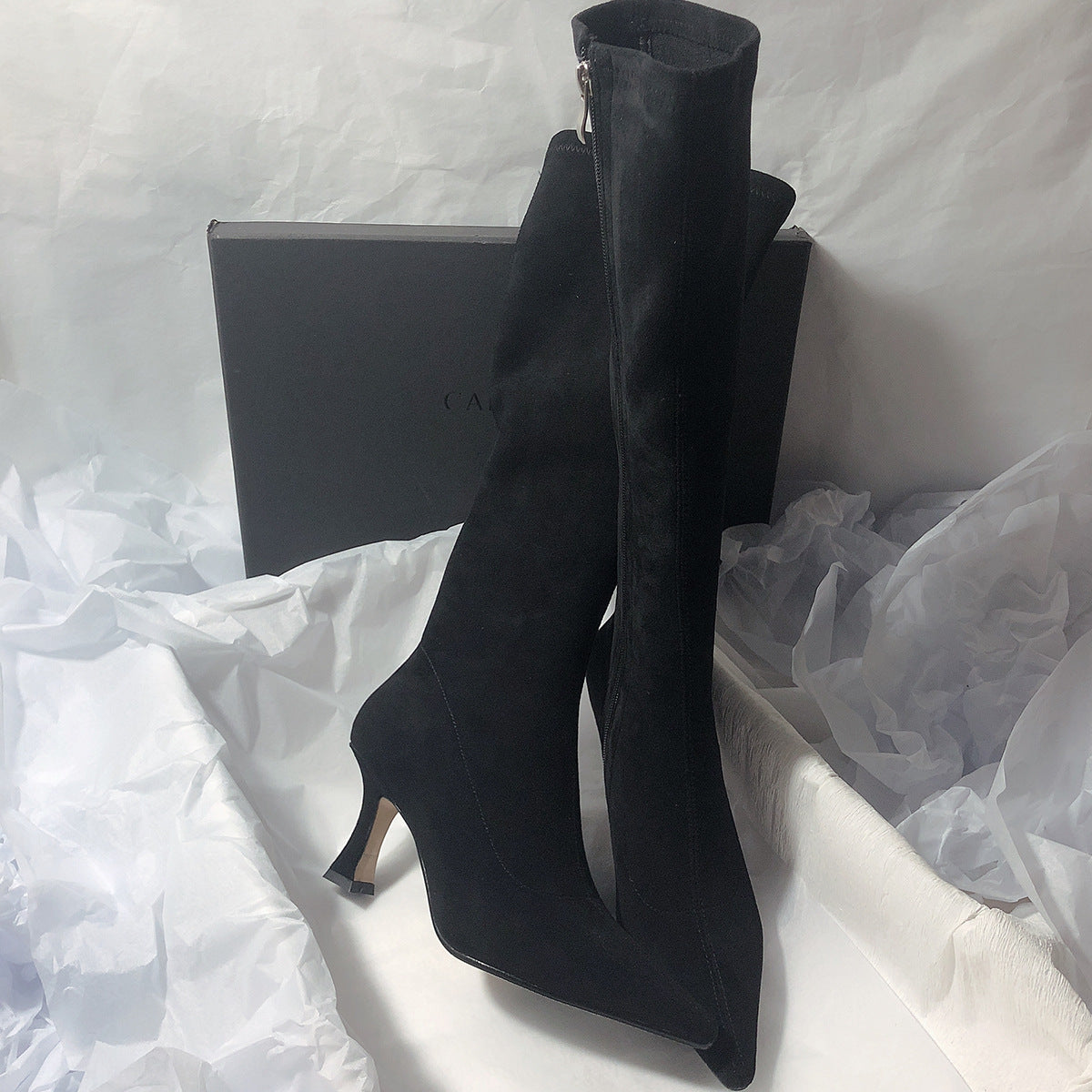 Women's Simple Side Zip High Heel Boots Black GlamzKart