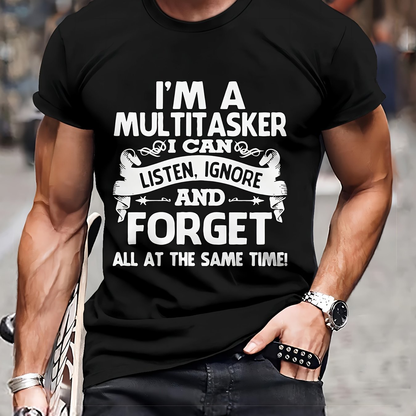 Men's Fashion 3D T-shirt Casual Loose Black GlamzKart