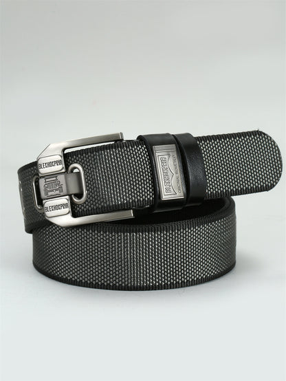 Pin Buckle Canvas Belt Cargo Pants Casual Retro Decorative Belt Fashion Men Black 125cm GlamzKart