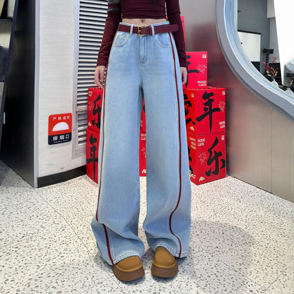 Plus Size Denim Women Loose Slimming High Waist Wide Legs Mop Pants Light Blue GlamzKart