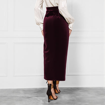 New Solid Color Twisted Skirt Temperament Commute Autumn And Winter Split Velvet Dress GlamzKart