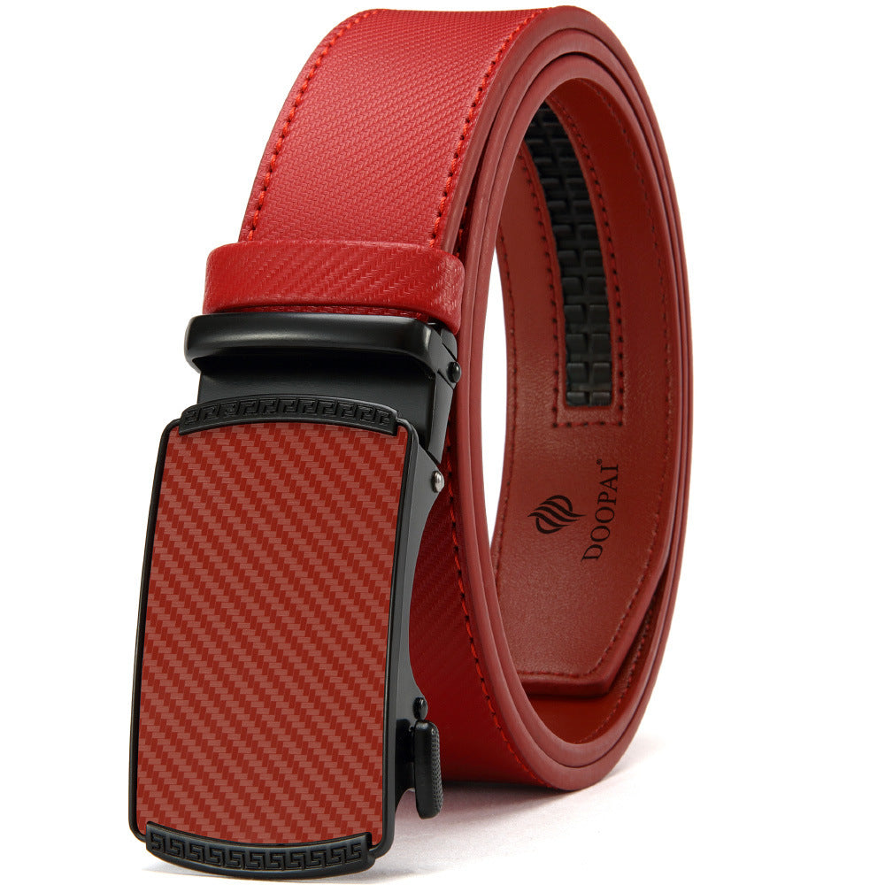 Men's Belt Hot-selling Film Alloy Automatic Buckle Leather 219 Automatic Flat Red GlamzKart
