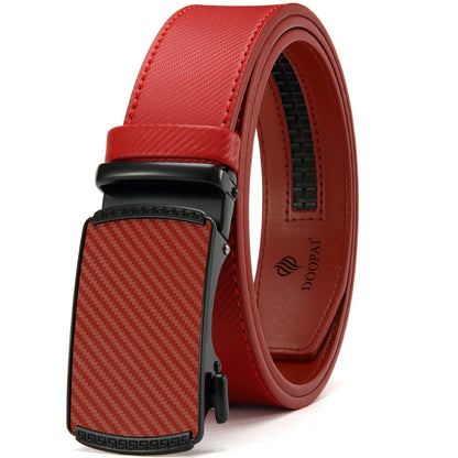 Men's Belt Hot-selling Film Alloy Automatic Buckle Leather 219 Automatic Flat Red GlamzKart