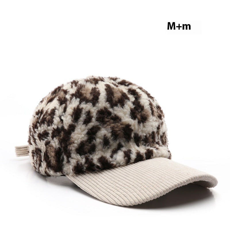 Japanese Women's Autumn And Winter Personalized Retro Color-blocking Leopard Print Baseball Cap Rice GlamzKart