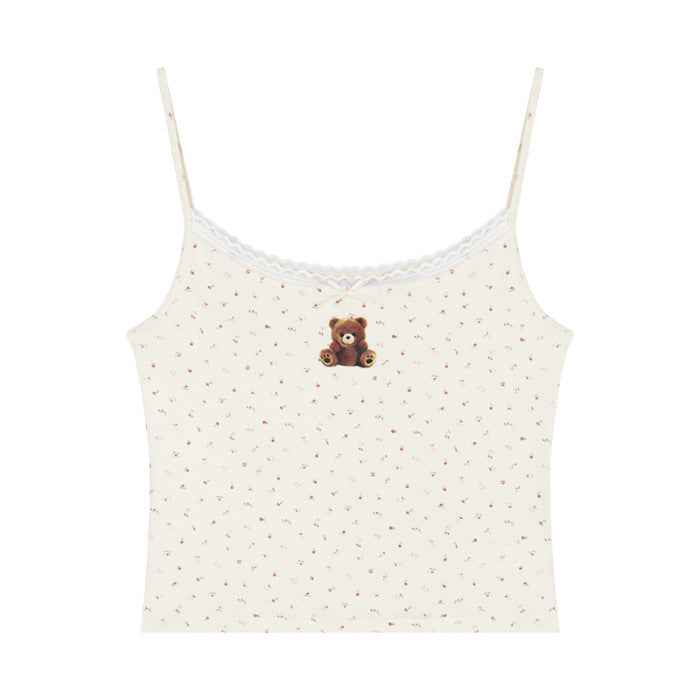 Cute Bear Printed Camisole Women's Lace Cardigan