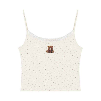 Cute Bear Printed Camisole Women's Lace Cardigan