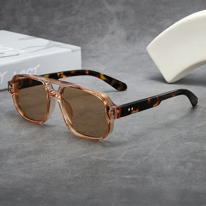 Outdoor Personalized Square Sports Sunglasses Transparent Tea Frame Tea GlamzKart