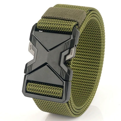 Men's Toothless Automatic Buckle Waist Belt PP Woven Tactical Pants Army Green GlamzKart