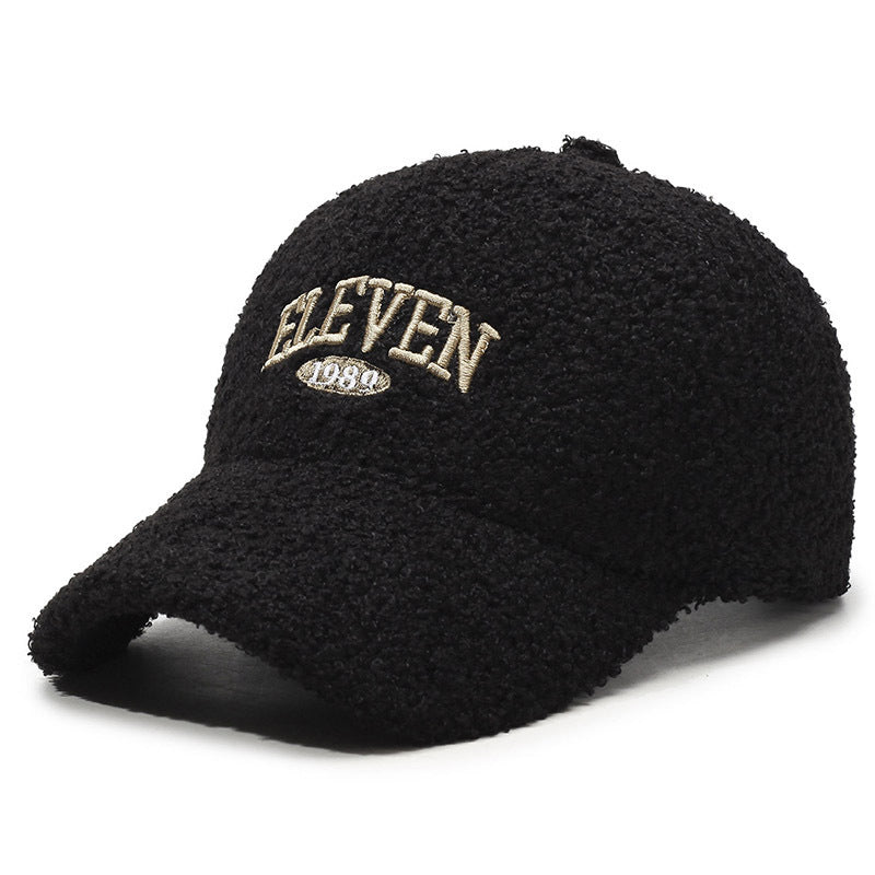 Winter Lambskin Thickened Warm Baseball Cap Black Adjustable GlamzKart