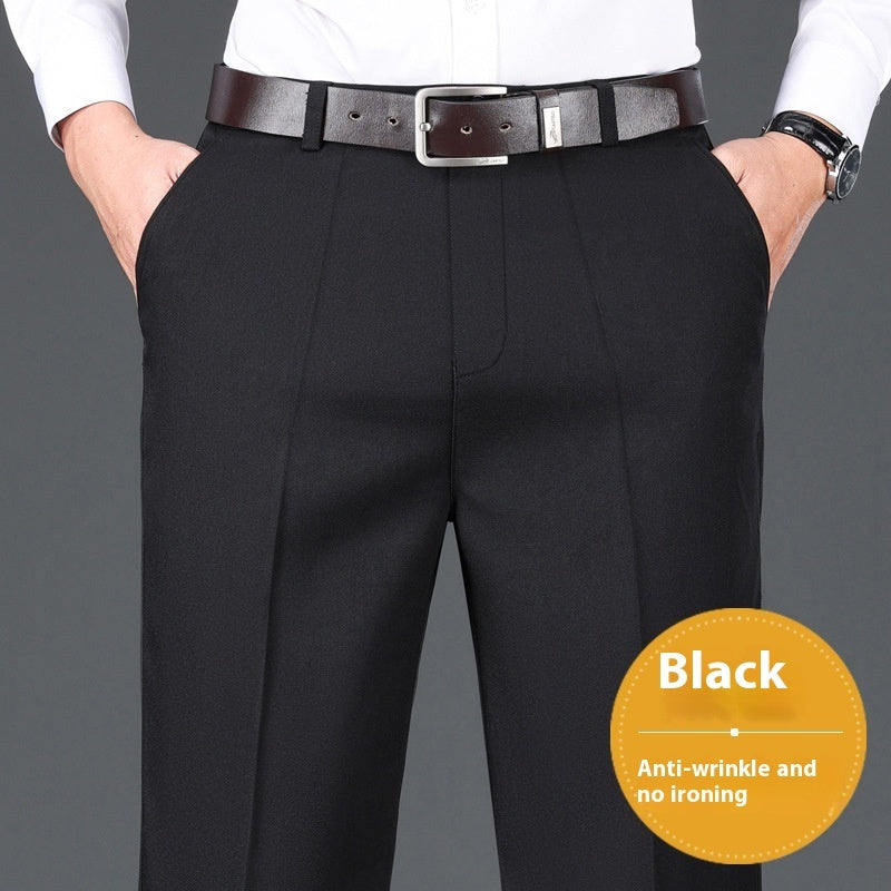 Men's Casual Pants Loose Straight Business Trousers Black And Thick GlamzKart