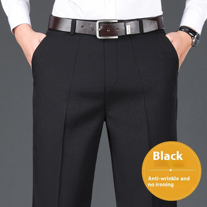 Men's Casual Pants Loose Straight Business Trousers Black And Thick GlamzKart