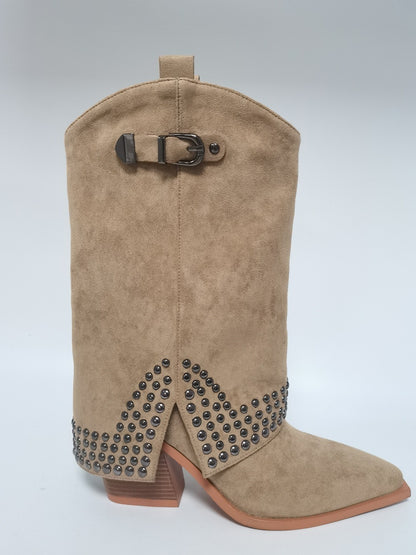 Spring And Autumn Pointed Knight Boots Women Apricot GlamzKart