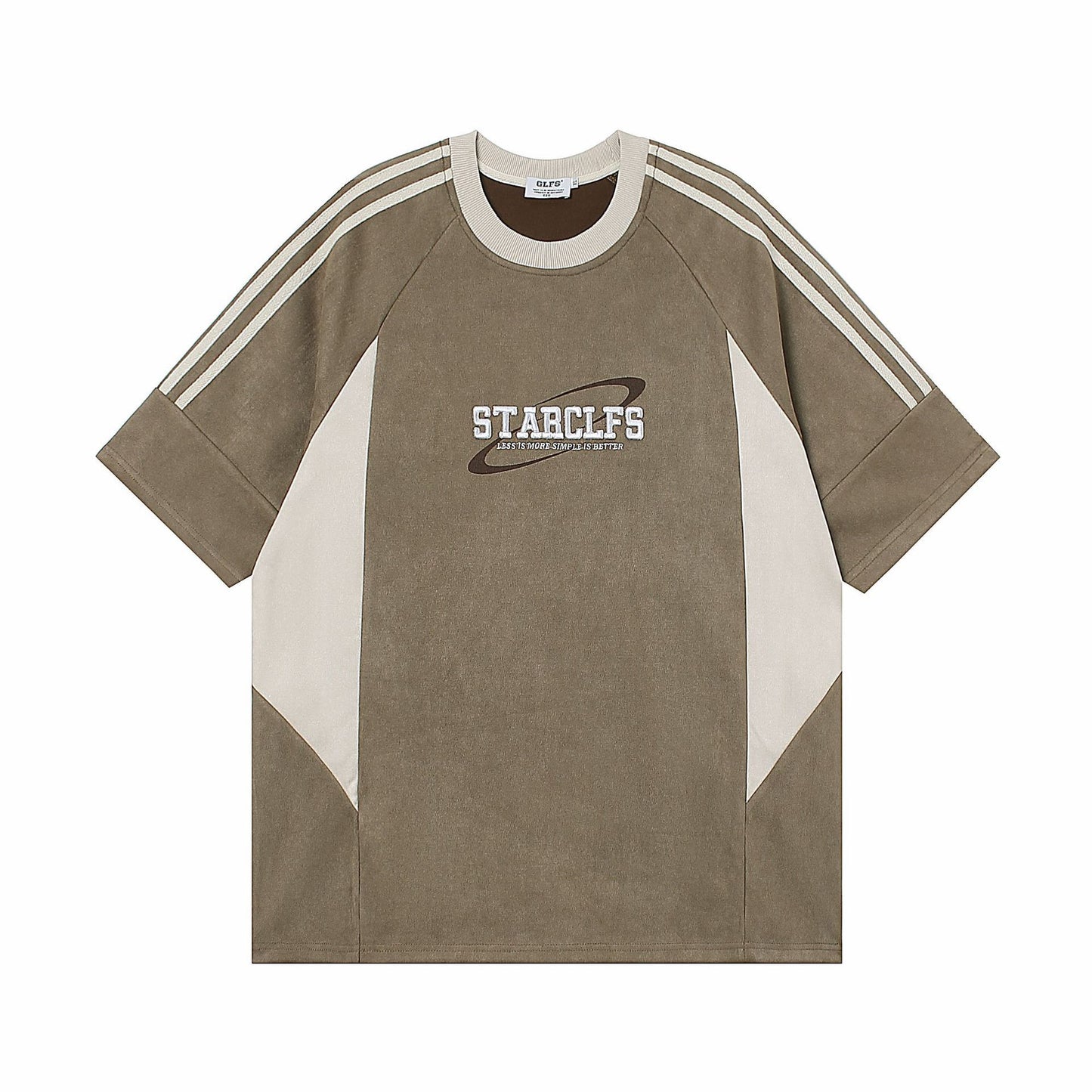 Men's Loose Short-sleeved T-shirt With Letter Embroidery Design Deep Khaki GlamzKart
