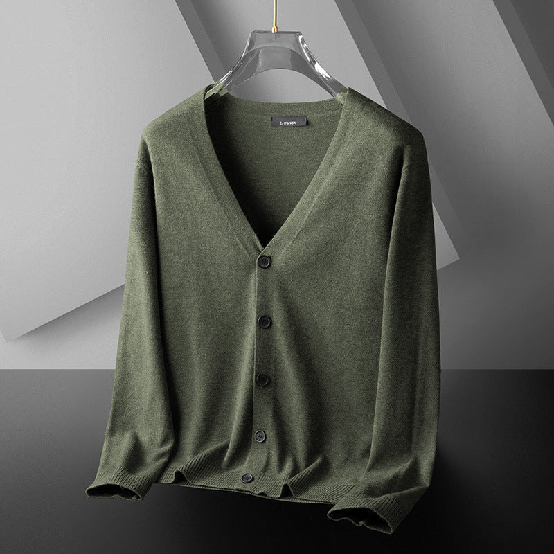 Thin Trendy Casual Outdoor Cotton Knitwear Black Sweater Army Green GlamzKart