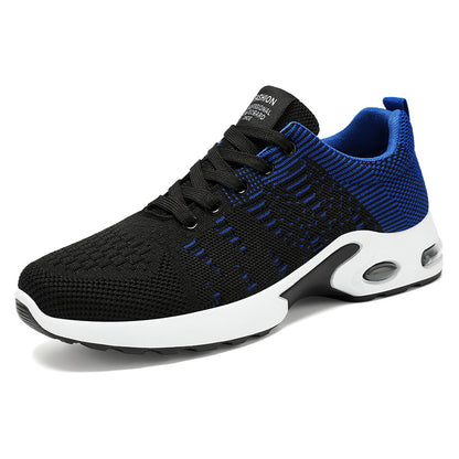Men's Flyknit Mesh Breathable Casual Soft Sole Sneakers B9312 Black And Blue GlamzKart