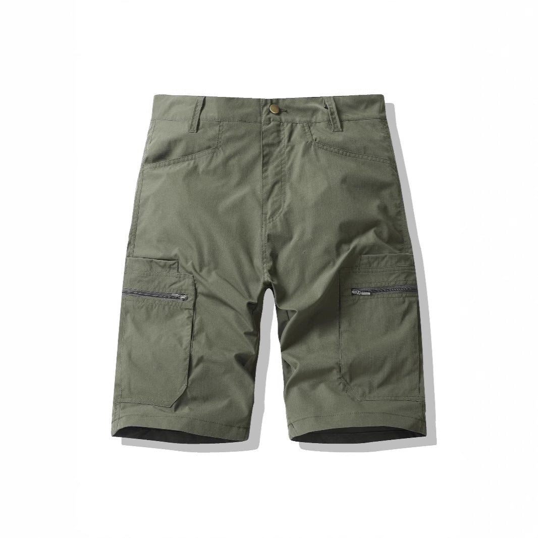 American Workwear Zipper Shorts High Street Fashion Outer Wear Loose Breeches Army Green GlamzKart