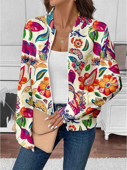 ROSE Women's Casual Tropical Palm Leaf Print Zip-Up Jacket