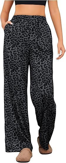 Women's Leopard Print Elastic High Waist Trousers Gray GlamzKart