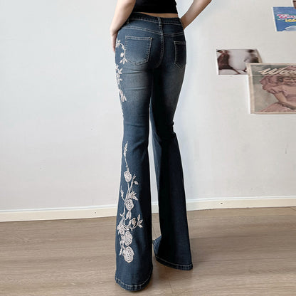 Women's Rose Embroidered Flared Jeans GlamzKart
