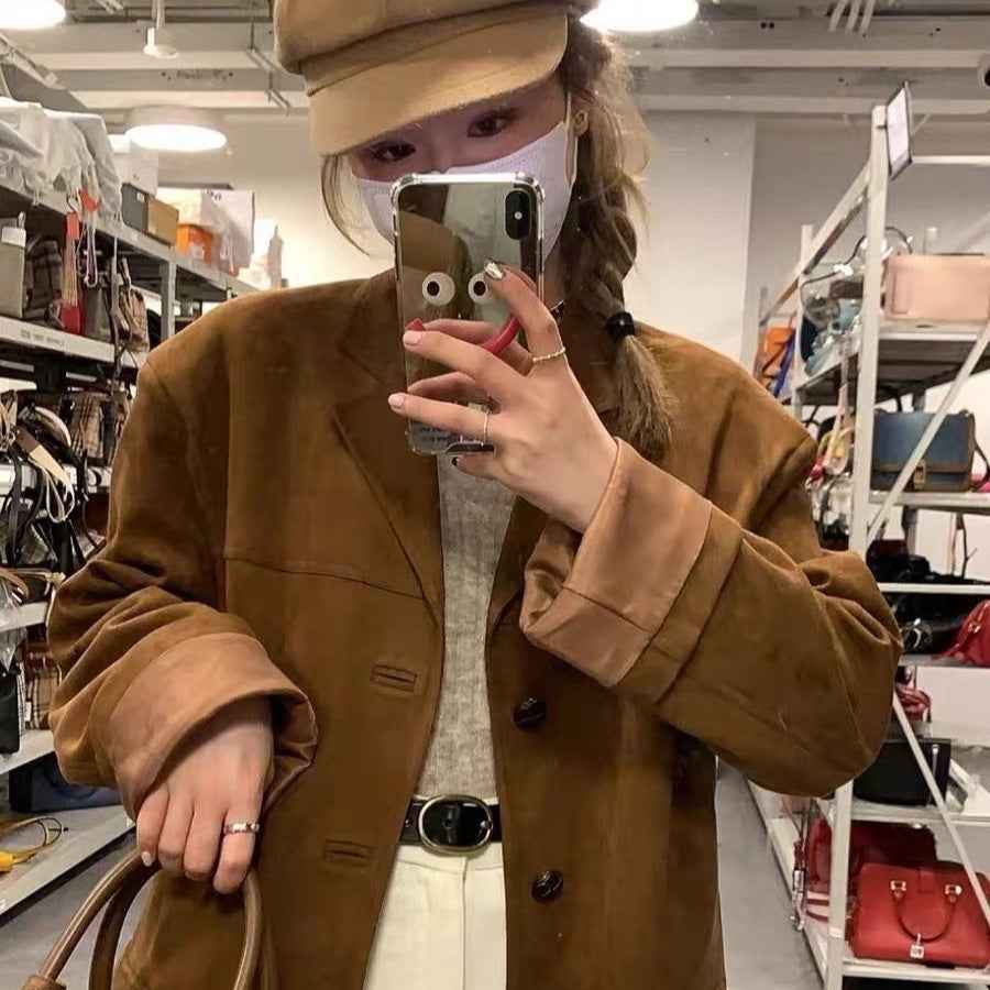 Dark Brown Coffee Suede Vintage Blazer